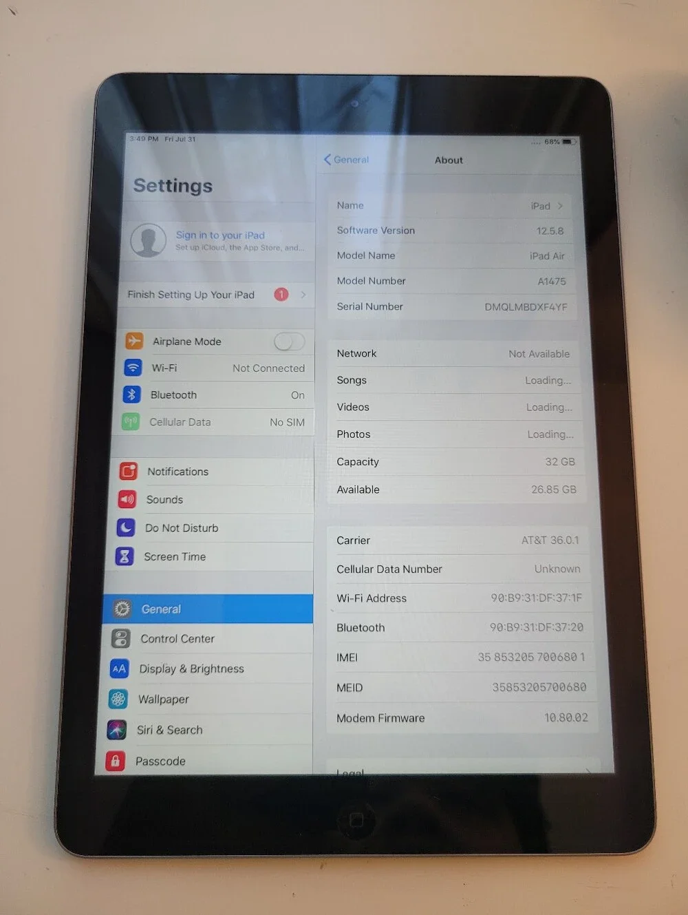 Apple iPad Air 1st Gen Cellular- Black Used **AJ** 32 GB